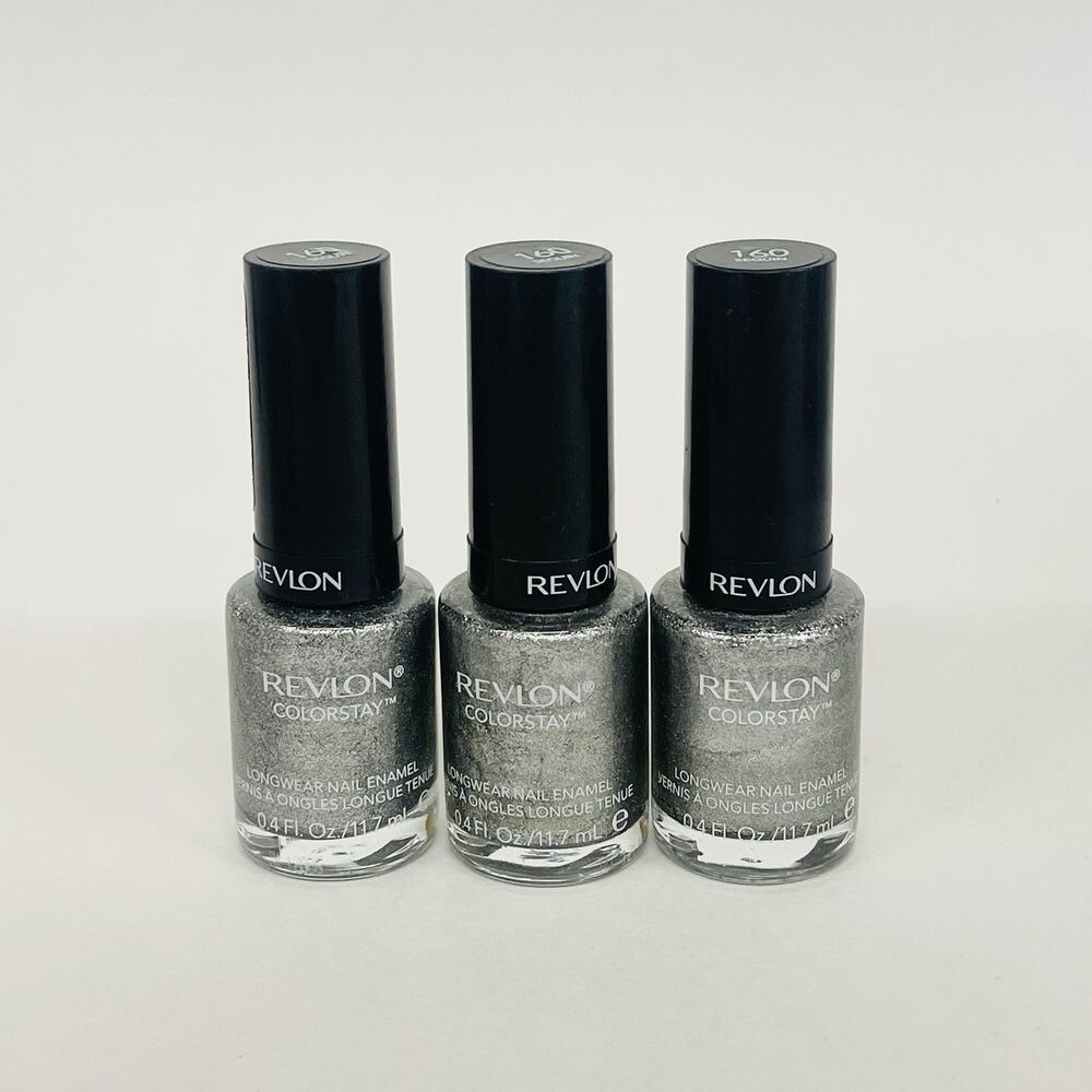 Lot Of 3 Revlon Colorstay Nail Enamel #160 Sequin 0.4 Fl Oz Glitter Silver